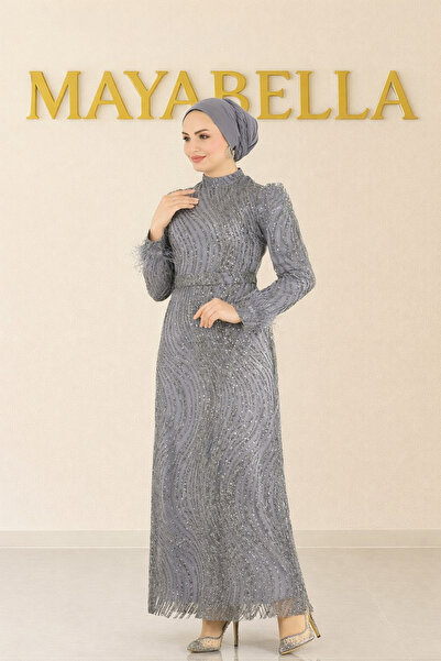 MayaBella Otriş Detaylı Simli Tesettür Abiye