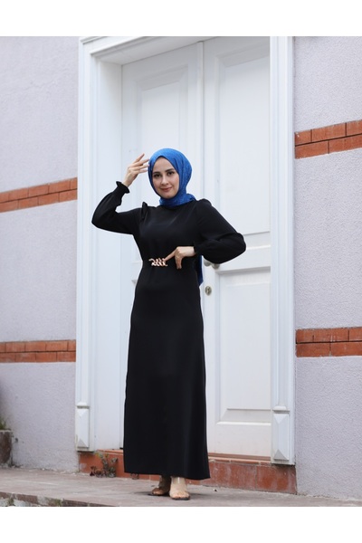 MODAELA Hijab Black Satin Dress