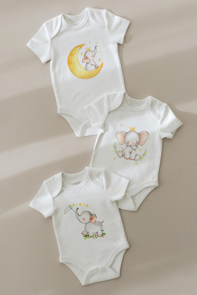 Lilabio 100% Organic Cotton 3-Piece Printed Short Sleeve Baby Bodysuit - Cute...