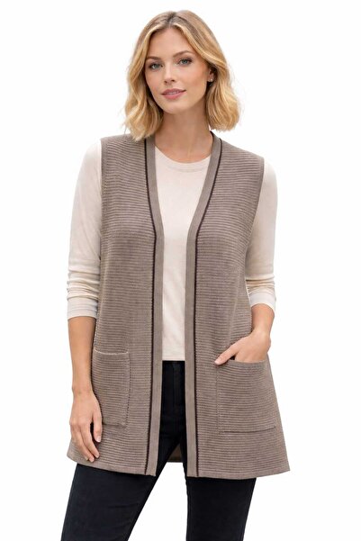 Uludağ Triko Women's Mink Patterned Knitted Mother's Vest with Pockets