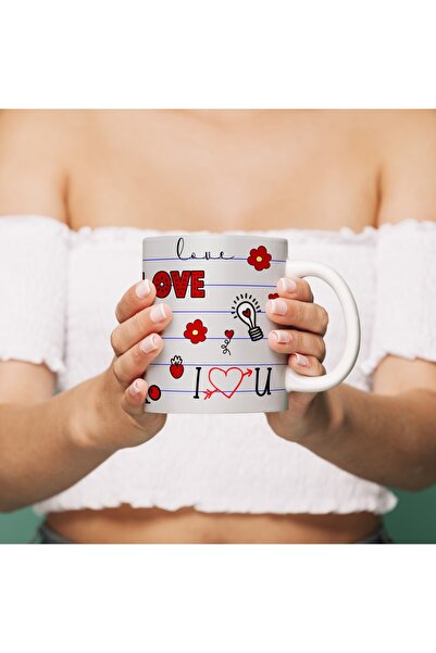 Beramussa Love Written Love-Themed Mug – Heart Patterned Xoxo Written Design ...