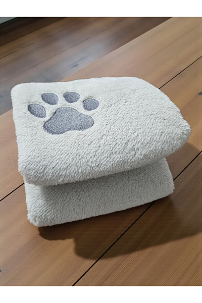 BeybiNest Kedi Köpek Battaniyesi Pati Nakışlı Model Duman Gri Renk Welsoft Kedi Battaniyesi