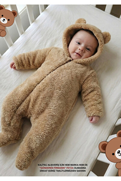 Feyza Premium Wellsoft Unisex Peluş Bebek Ayıcık Patikli Tulum