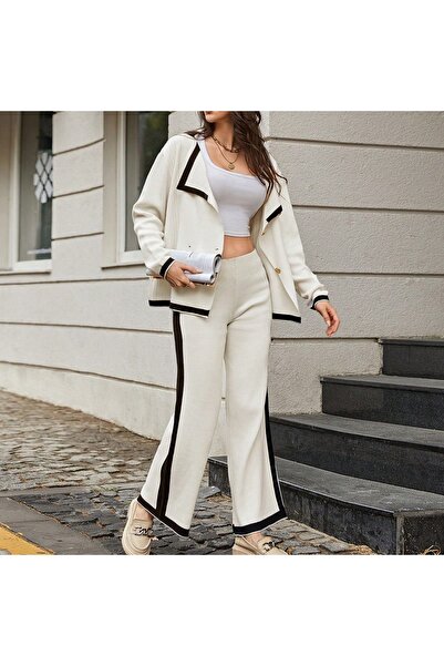 STECCA طقم تريكو كونتراست تفاصيل أسطوانية ، بأزرار ذهبية