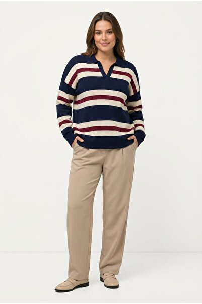 ASEZ BUTİK Oversized Striped Polo Neck Knitwear Sweater – Casual Stylish Knit...