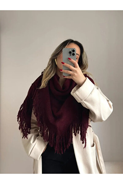 LEROSY CO. Triangle Tassel Knitwear Shawl Burgundy