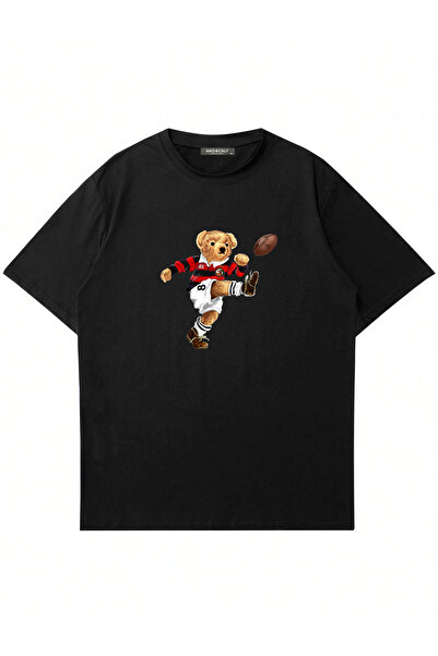 Mad&Calf Unisex Footballer Teddy Printed Crew Neck Oversized Tshirt