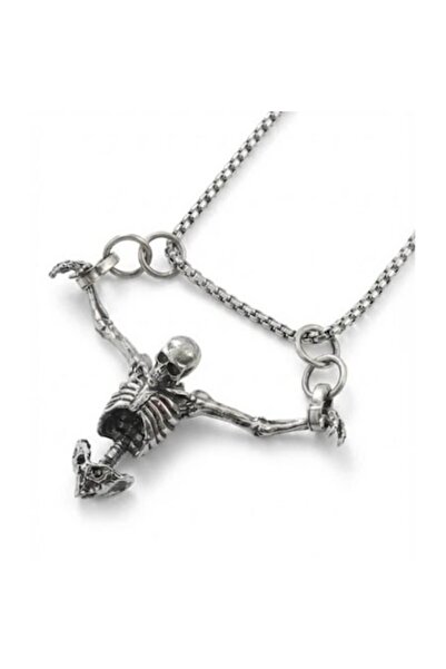 OEM Gothic Skeleton Pendant Necklace, Silver, Unisex, Metallic