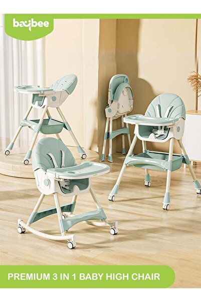 BAYBEE 3-in-1 baby high chair with booster, rocker, wheels, recline, tray, fo...