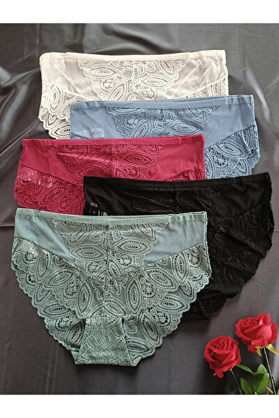 Papatya Etnik Desen Dantelli / Transparan Detaylı Kadın İç Giyim Külot ( Renk...