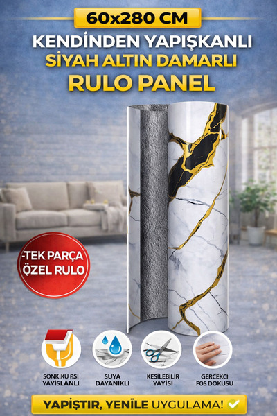 UKAB DEKOR 60x280 Cm Tek Parça Rulo Lüks Dekoratif Duvar Paneli Wc Banyo Salon