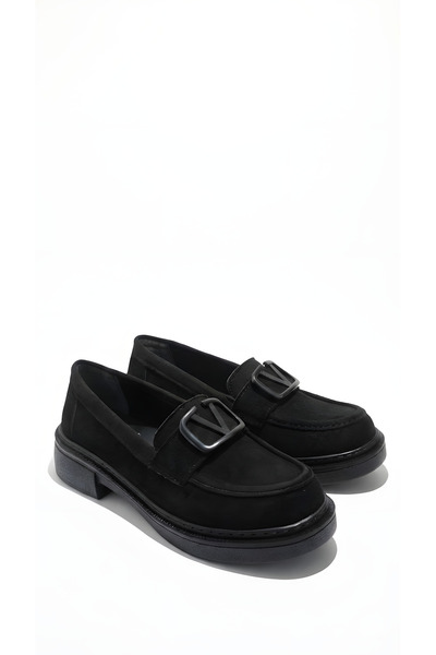 Noliva Women's Black Suede Buckle Loafer Daily Comfortable Sole Moccasin Shoes