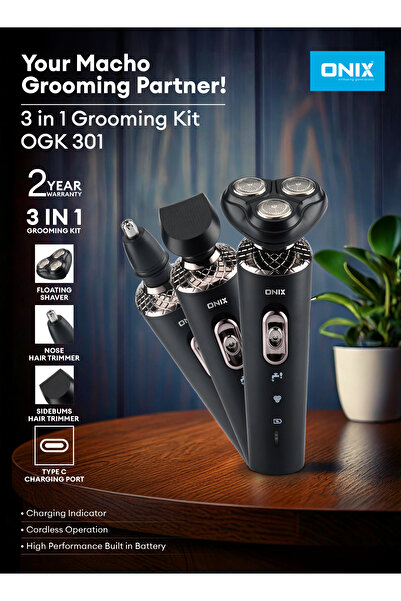 onix OGK 301 Cordless 3in1 Grooming Type C Charging Revolving Heads 1Hr 2Hr C...
