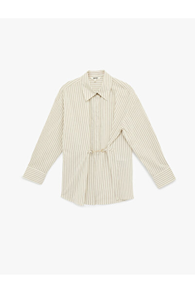 Koton Cotton Long Sleeve Striped Shirt with Metal Accessories