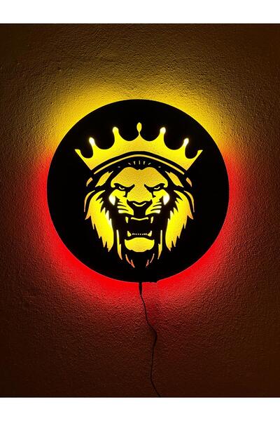 sem concept Ledli Işıklı Sarı Kırmızı Aslan Dekoratif Tablo, Taraftar Duvar D...