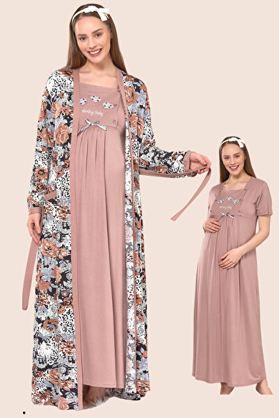 Emose Kadın Lohusa Hamile Gecelik Uzun Sabahlıklı Takım