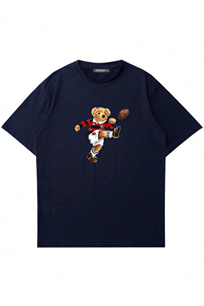 Mad&Calf Unisex Footballer Teddy Printed Crew Neck Oversized Tshirt