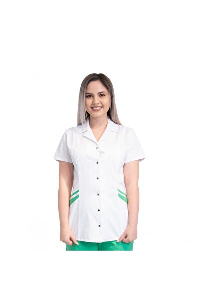 LifeStyle Medical Halat medical dama, maneca scurta, inchidere cu capse, cu i...