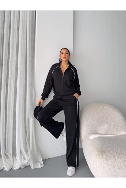 Cool & Sexy Țesătură modală detaliu cu dungi seturi negru