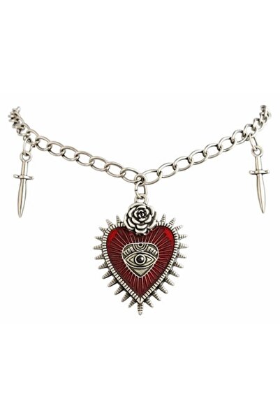 OEM Gothic Necklace with Heart and Dagger Pendant, Silver