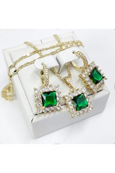 Milena 14k Gold Plated Set Model V11- Chain Length 45cm / Earrings 2.3cm