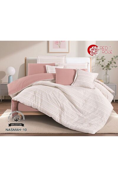 REDROSE COLOR مفرش سرير نفرين قطن 100% 230*250 - لحاف نفرين طقم 8قطع