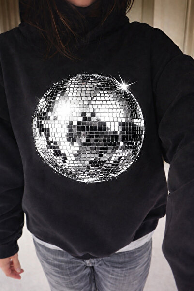 MODA Black Unisex Disco Ball Hooded Sweatshirt