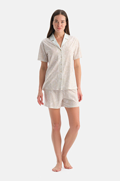 Dagi Shawl Patterned Shirt Shorts Set