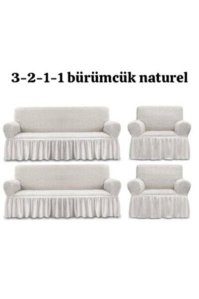 ARTUÇ Bürümcük Pamukluk (3-2-1-1) Sofa Slipcover Set with Skirt (Natural Rank)