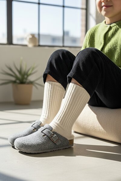 LAND OF CORK LC نعال أطفال من الصوف الطبيعي بقاعدة من الفلين مع دعم للقوس