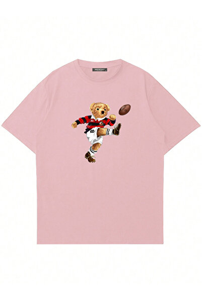 Mad&Calf تيشيرت للجنسين من Footballer Teddy مطبوع برقبة دائرية قصة فضفاضة