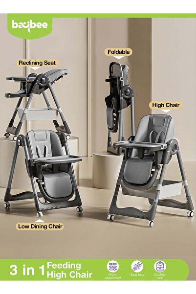 BAYBEE كرسي طعام للأطفال 3 في 1 مع 8 مستويات ارتفاع قابلة للتعديل، مسند للقدم...