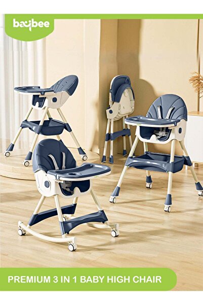 BAYBEE 3-in-1 baby high chair with booster, rocker, wheels, recline, tray, fo...