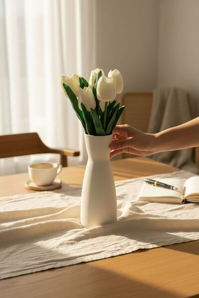 ANJEAHOME Coco White Ceramic Painted Glass Vase |   8X21 cm |   Modern Minima...