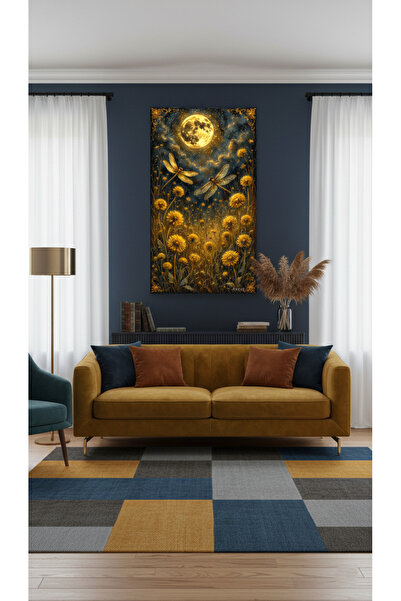 YTD ART DESİGN Sarı Çiçekler ve Yusufcuk Temalı Tablo Kanvas Dikey Tasarım