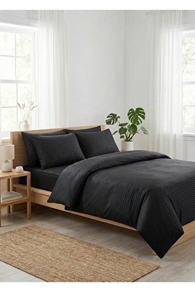 serelya Σετ Παπλωματοθήκης Διπλό Σατέν - Ριγέ - Σατέν Ύφασμα - 100% Βαμβάκι