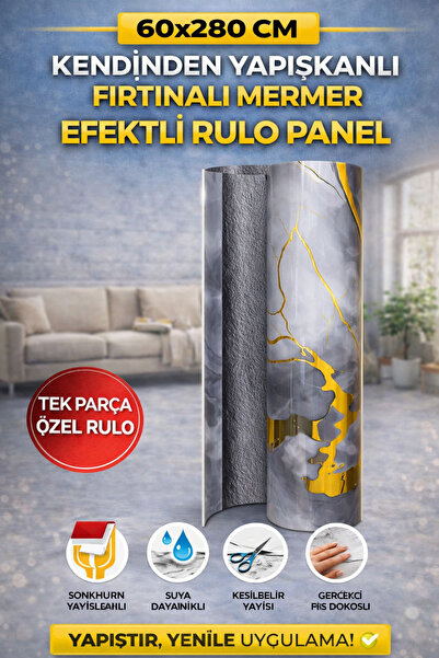 UKAB DEKOR 60x280 Cm Tek Parça Rulo Lüks Dekoratif Duvar Paneli Wc Banyo Salon