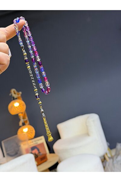 Aydın Tesbih&Gümüş 925 Ayar Gümüş Püsküllü Uçlu Kapsül Kesim Çok Renkli ateş ...