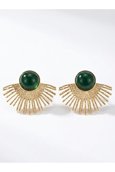 Snartun Gold Sun Shaped Green Stone Women's Earrings I Special Boxed