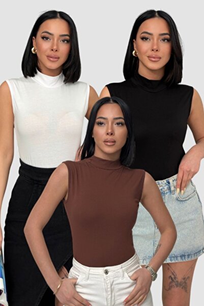 Lunamiratto Women's 3-Pack Sleeveless Bodysuit Zero Sleeve High Neck Bodysuit...