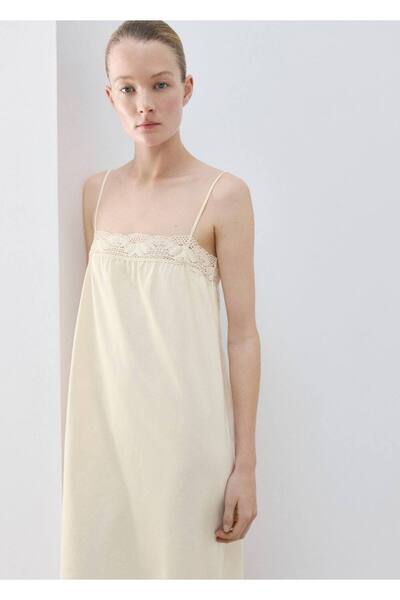 MANGO Woman Pamuklu dantel detaylı gecelik
