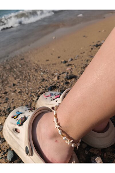 mew atelier Deniz Kabuğu ve Yıldız Detaylı Altın Rengi Boncuklu Halhal - Yazl...