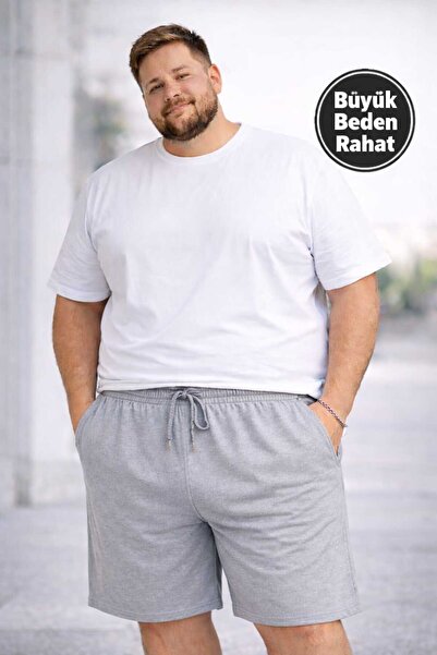 TREND ALİSSE GRİ Rahat Bağcıklı Cep Detaylı Battal Büyük Beden Erkek Şort
