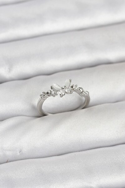 cleovibe خاتم نسائي من النحاس الفضي على شكل فراشة