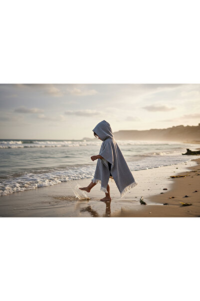 DNRYSL %100 Pamuk 4 Katlı Müslin Çocuk Panço, Kapüşonlu Banyo ve Plaj Bornozu