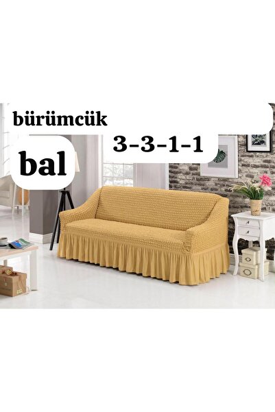 ARTUÇ Bürümcük Sofa Cover Set with Elastic Skirt Sofa Cover 3+3+1+1 Standard