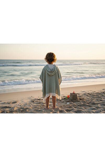DNRYSL %100 Pamuk 4 Katlı Müslin Çocuk Panço, Kapüşonlu Banyo ve Plaj Bornozu