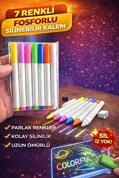 EVENT 7 Renkli Fosforlu Silinebilir Led Yazı Tahtası Kalemi Silinebilir Parla...
