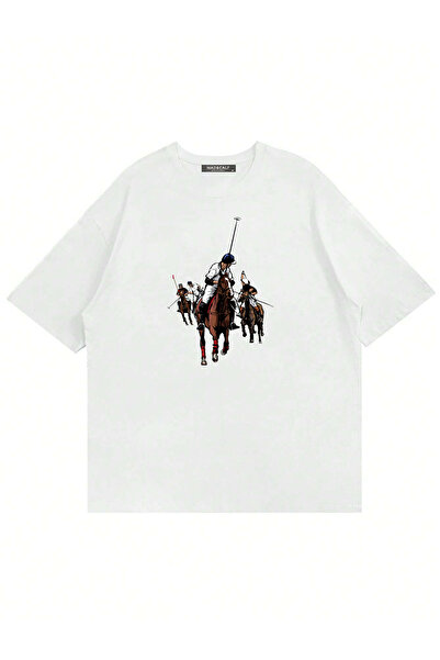 Mad&Calf Unisex Horse Rider Printed Crew Neck Oversized Tshirt