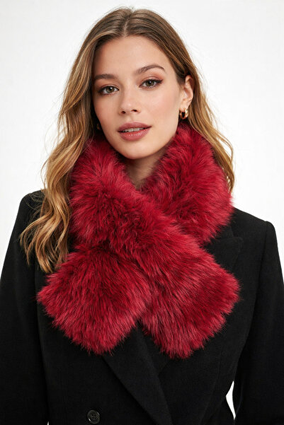 Luna MANGO KUMAŞ BORDO PELUŞ BOYUNLUK - SUNİ KÜRK ATKI